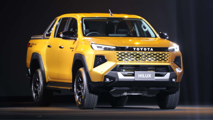 Front view of the 2026 Toyota Hilux pickup truck showcasing its updated design and rugged styling.
