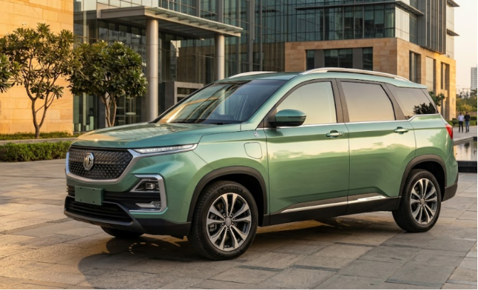 MG Hector Tomahawk electric seven-seater SUV with modern LED headlights and premium exterior design